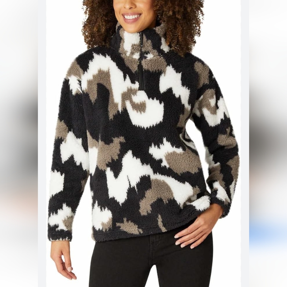 NWT Eddie Bauer Black Camo Soft Plush Teddy Jacket 1/4 Zip Sweater Size  XL